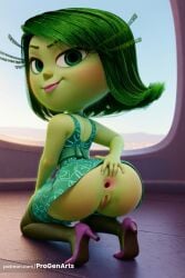 1girls ai_generated anus ass black_thighhighs colored_skin disgust_(inside_out) disney dress female_human from_behind green_eyes green_hair green_skin hi_res high_heels inside_out inside_out_2 looking_at_viewer looking_back no_panties pixar presenting progenarts pussy short_hair skirt smile solo spread_anus squatting thighhighs uncensored web_address