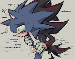 2boys anal_penetration anal_sex black_fur blue_fur blush blushing crying_with_eyes_open ear_blush from_behind grabbing_from_behind green_eyes grey_background motion_lines painal painful shadow_the_hedgehog sonic_(series) sonic_the_hedgehog sonic_the_hedgehog_(series) stomach_bulge stomach_deformation sweat tail_size_difference thought_bubble thrusting_into_ass xhnzzy yaoi