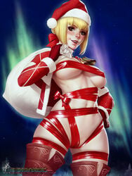 1girls abs blonde_hair bob_cut breasts christmas christmas_present cleavage curvy erect_nipples fate/grand_order fate_(series) female female_only gift_wrapped large_breasts looking_at_viewer nero_claudius_(fate) nipple_bulge nipples padoru_(meme) ribbon short_hair solo themaestronoob