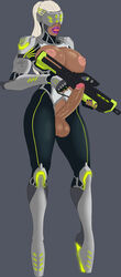 1futa armor big_penis big_testicles bimbo breasts breasts_out busty chestless cleavage clothed crotchless dark-skinned_futanari dark_skin dickgirl futa_only futanari gun high_heels intersex licking_lips lipstick mostly_clothed neolemus penis penis_out solo testicles thick_thighs tongue_out united_futa_federation veins veiny_penis visor voluptuous weapon wide_hips