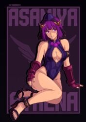 1girls athena_asamiya big_breasts big_tits bodysuit curvy hairband king_of_fighters light-skinned_female light_skin magical_girl one-piece_swimsuit pale-skinned_female pale_skin purple_eyes purple_hair short_hair swimsuit thick victoriamikoto wide_hips