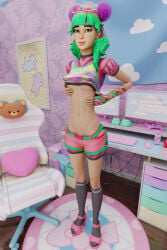 3d breasts female female_only fortnite giocamolly half_naked shorts_pull top_pull touching_breast tropical_punch_zoey zoey_(fortnite)