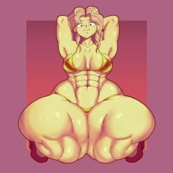 1girls abs arms_behind_head bikini bottom_heavy female genkai gold_bikini kneeling mature_female muscular_female shaboing0 shoes thick_thighs wide_hips yu_yu_hakusho