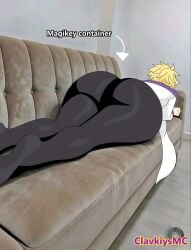 1girls ass back_view black_pantyhose blonde_hair butt clavkiys_mc clavkiys_the_magikey_skyblaster clothing duel_monster female female_only hi_res huge_ass indoors klatina light_skin looking_at_another low-angle_view lying meme pants pantyhose pose rear_view short_hair side_view sofa solo thick_ass thighs younger_female yu-gi-oh!