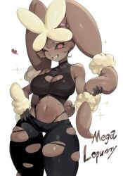 <3 1girls anthro big_thighs black_sclera brown_fur brown_hair cleavage_cutout clothing english_text eyelashes female female_only fur generation_4_pokemon grin grinning_at_viewer hand_on_hip heart_cutout hi_res looking_at_viewer lopunny mega_evolution mega_lopunny nintendo pokemon pokemon_(species) red_eyes smiling smiling_at_viewer solo text thick_thighs thigh_gap toge77789 togetoge very_high_resolution white_background wide_hips wink winking_at_viewer