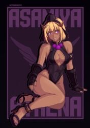 1girls athena_asamiya big_breasts big_tits blonde_hair bodysuit curvy hairband king_of_fighters magical_girl one-piece_swimsuit purple_eyes short_hair swimsuit tan tan-skinned_female tan_skin thick victoriamikoto wide_hips