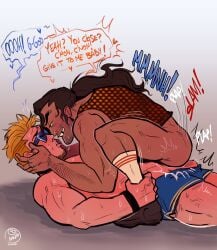 anal anal_penetration anal_sex bara blonde_hair dispatch_(game) flambae gay male male_only muscular muscular_male nach880 oc oc_x_canon original_character power_bottom riding sunglasses