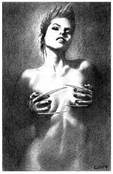 1girls 2008 black_hair breasts female female_only grabbing_own_breast marvel monochrome nude short_hair small_breasts solo solo_female tagme_(artist) topless traditional_media_(artwork) wide_hips x-23 x-men