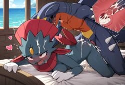 ai_generated creampie cum_in_pussy cum_inside garchomp leaking_cum pokemon_(species) romantic_couple romantic_sex rough_sex vaginal_penetration weavile
