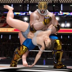 3d 3d_(artwork) bandai_namco brunette_hair gcb gcbryona hips kazama_asuka king_(tekken) namco pose tekken tekken_7 wrestling wrestling_ring