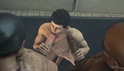 3boys 3d 3d_(artwork) animated asian asian_male bald bandanna big_penis blowjob circumcised cock_gobble cock_hungry dark-skinned_male dark_skin dead_or_alive dead_or_alive_5 deepthroat erect_while_sucking erection fellatio gay gif giving_head going_down_on handjob_while_sucking holding_penis interracial jann_lee long_penis male male_only multiple_boys nude oral oral_sex penis penis_size_difference pipedude rig_(doa) stroking_cock sucking_off sunglasses tattoos thick_penis threesome uncensored yaoi zack_(dead_or_alive)