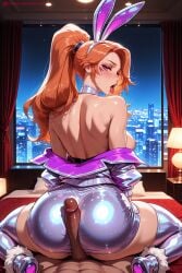 1boy 1girl ai_generated animal_ears ass bare_shoulders blush breasts bunny_ears buttjob choker cum curtains dark_skin girl_on_top hetero hi_res high_quality high_resolution japanese_clothes kiraamane league_of_legends long_hair looking_at_viewer looking_back miss_fortune mole mole_under_mouth night nipples off_shoulder patreon penis ponytail pov red_eyes seductive sexy solo_focus straddling thighhighs tongue tongue_out uncensored watermark window