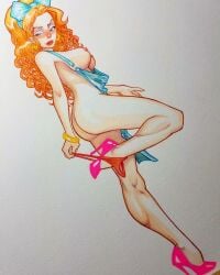 1girls 2018 ass big_ass big_breasts breasts female female_only nipples original red_hair rene_cordova solo traditional_media_(artwork)