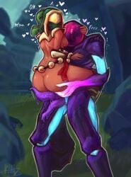 1boy 1girls 2026 alien alien/human ass big_ass blush bodily_fluids carrying carrying_partner diphallism heart helmet hi_res human interspecies kandyktor male male/female penis purple_body purple_skin risk_of_rain risk_of_rain_2 seeker_(risk_of_rain) sideboob thick_thighs thighs void_fiend
