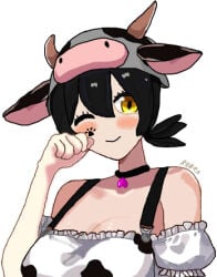 1girls big_breasts blush bra cow_hat cowgirl_outfit dress female female_only fibi_ch_(twitch) hair roben simple_background simple_shading solo solo_female solo_focus tagme