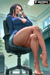 1girls 2025 ai_assisted ai_generated anime animeprds25 artist_name barefoot black_hair breasts cellphone chair cleavage crossed_legs feet hi_res high_quality high_resolution highres holding holding_phone large_breasts legs long_hair monitor nico_robin nico_robin_(one_piece) office office_chair one_piece open_mouth partially_unbuttoned patreon_username phone sitting smartphone solo stable_diffusion swivel_chair talking_on_phone toes tongue tongue_out watermark