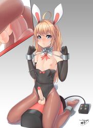 1boy absurdres anal anal_sex anus balls bondage bunny_boy bunny_ears bunnysuit crossdressing dildo erection femboy highres looking_at_viewer loopingwing male male_only masturbation penetration penis restrained testicles