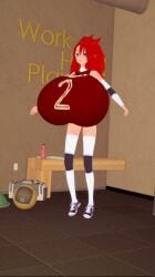 animated athletic athletic_female big_breasts big_hair blue_eyes bouncing_breasts elbow_pads huge_breasts hyper_breasts jumping_jacks knee_pads koikatsu oc original_character red_hair rwby small_waist sports_bra tagme tiny_waist video