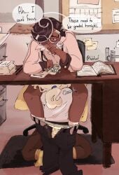 2boys background blowjob cookie_run cookie_run_kingdom espresso_cookie madeleine_cookie text under_desk yaoi