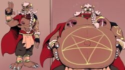 1boy anthro bear before_and_after big_belly big_nipples breastmilk brown_body furry holding_belly huge_belly lactating lactation leaking_milk leaking_nipples male male_lactation male_only male_pregnancy milk muscular muscular_male popped_navel pregnant pregnant_male ritual sigil telstartelstar