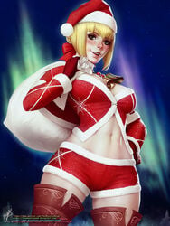 1girls abs blonde_hair bob_cut breasts christmas cleavage fate/grand_order fate_(series) looking_at_viewer nero_claudius_(fate) padoru_(meme) short_hair solo themaestronoob