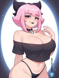 ai_generated bibilover189 big_ass big_breasts black_lips black_t-shirt black_thong brawl_stars goth_girl huge_breasts huge_hips seductive_smile sexy