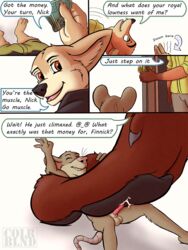 animal_genitalia balls canine clothing colrblnd_(artist) comic cum disney feet fennec finnick fox grinner_(character) group male male_only mammal money mouse nick_wilde orgasm paws penis rodent sheath size_difference squish stepped_on stomping yaoi zootopia