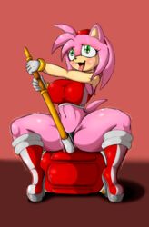 2018 amy_rose anthro blush clothing eulipotyphlan female footwear green_eyes hammer hedgehog hi_res mammal open_mouth piko-piko_hammer piko_piko_hammer png rubbing simple_background solo sonic_(series) spread_legs spreading suirano sweat tongue tongue_out tools trembling vibrator