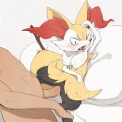 1boy 1girls animal_ears anthro arm_up blush braixen constricted_pupils creampie creampied_feral cum cum_in_pussy cum_inside erection female feral feral_creampied feral_penetrated feral_pokemon flat_chest fox_ears fox_tail furry highres human interspecies larger_male legs_held_open nintendo no_nipples nude on_bed open_mouth paws penis pillow pokémon_(species) pokemon pokemon_(species) pokemon_xy pussy red_eyes sex size_difference smaller_female solo_focus spread_legs standing stick straight sweat tail tears teeth uncensored vaginal_penetration veins veiny_penis white_background youjomodoki