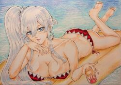 1girls elizabeth_bathory_(majo_taisen) female female_only human human_only light-skinned_female light_skin majo_taisen swimsuit tagme white_hair