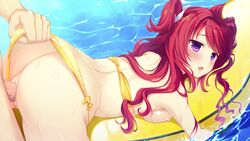 asahi_rinka ass bikini blush breasts game_cg k-ko long_hair nipples penis purple_eyes pussy red_hair sex swimsuit tears uncensored watashi_ga_suki_nara_"suki"_tte_itte! water