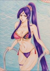 1girls human human_only light-skinned_female light_skin majo_taisen pool purple_hair swimsuit tagme wu_zetian_(majo_taisen)