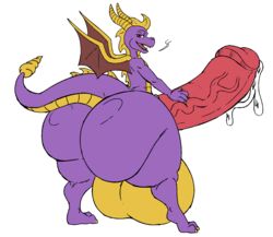 anthro ass balls big_balls big_butt girly huge_balls huge_butt hyper hyper_balls hyper_butt hyper_penis looking_at_viewer looking_back male min penis precum rear_view solo spyro spyro_the_dragon video_games white_background wings