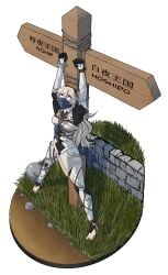 barefoot bondage chain_bondage cloth_gag clothed corrin_(fire_emblem) corrin_(fire_emblem)_(female) fire_emblem fire_emblem_fates gag gagged humiliation nintendo public_exposure public_humiliation rope_bondage rope_harness separated_legs wossarem