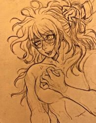 biceps danganronpa danganronpa_v3 drool drooling glasses gokuhara_gonta grabbing_hair hair hair_pull hair_pulling holding_hair long_hair long_hair_male male male_focus male_only muscular muscular_arms muscular_male nipples pecs pectorals pulling_hair shirtless shirtless_male