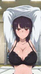 1girls ai_generated female_focus female_only huge_breasts lingerie looking_at_viewer please_don't_bully_me,_nagatoro red_eyes sana_sunomiya serious undressing