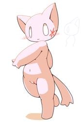 2015 2ch 3_fingers anthro blush breasts crepix feline female fur furry furry_only looking_at_viewer mammal navel nude pink_fur pussy shadow shii simple_background small_breasts solo tail white_background white_eyes