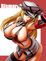 1girls areola_slip bare_shoulders belt big_breasts bismarck_(kantai_collection) black_panties blonde_hair blue_eyes busty cap cleavage curvy detailed_background erect_nipple erect_nipples eyelashes female female_only front_view hat hourglass_figure human kantai_collection kawaraya_a-ta long_hair looking_at_viewer miniskirt nipple_bulge panties pantyshot pantyshot_(standing) pose posing shiny shiny_skin sketch skirt solo standing suspension text voluptuous wide_hips yellow_hair