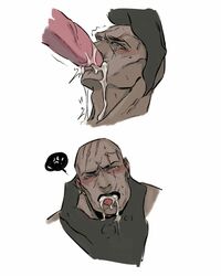 2boys bald bara blush cum cum_in_mouth fellatio gay league_of_legends male male_only multiple_boys pyke scars yaoi