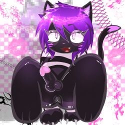 black_fur black_tail boner chibi cock femboy femboy_furry furry_femboy furry_male pretty_blood purple_hair thick_thighs trap zoey_(pretty_blood)