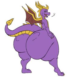 anthro ass big_butt girly huge_butt hyper hyper_butt looking_at_viewer looking_back male min rear_view solo spyro spyro_the_dragon video_games white_background wings