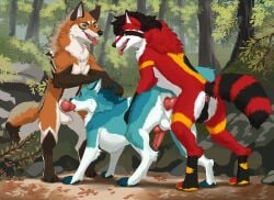 absurd_res akira_(character) anal anal_sex animal_genitalia animal_penis anus backsack balls balls_deep canid canine canine_genitalia canine_penis canis collar coyote doggy_style erection fangs fellatio feral feral_on_feral feral_penetrated feral_penetrating feral_penetrating_feral forced forest forest_background forlore_(character) fox from_behind_position furniture genitals group group_sex hi_res humping knot knotted_penis liam_howard liamhowardfluffyboy male male/male male_penetrated male_penetrating male_penetrating_male mammal mating_grip mounting nature nature_background oral oral_penetration outside outside_sex paws penetration penile penile_penetration penis penis_in_ass plant procyonid raccoon sex sheath spitroast tail teeth threesome tongue tongue_out tree trio