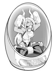 ball_gag bdsm_gear black_and_white bodysuit bondage bunny_ears bunny_girl dark-skinned_female defeated_heroine encasement gag gagged humiliation living_trophy miruko muscular muscular_female my_hero_academia superheroine trapped trophy wossarem
