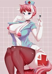 anthro azzaraeus big_breasts bikini breasts cameltoe clothing curvaceous cutie_mark equine female friendship_is_magic mammal my_little_pony nipple_bulge nurse_redheart pokies solo swimsuit syringe thick_thighs