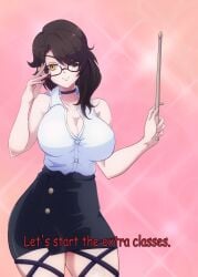 1girls amber_eyes black_hair black_hair_female cinder_fall cleavage clothed_female hair_over_one_eye maikbeelzebub rwby solo_female teacher teacher_outfit