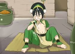 1boy 1girls animated anklewear avatar_the_last_airbender barefoot belly belt black_hair blind blush breasts_out brown_background clothed_male_nude_female clothes clothing cum cum_on_face cum_on_hair erection facial female gloves green_eyes grin hairband hand_on_face handjob huge_penis human jar long_penis male mezz milty navel nipples penis short_hair sitting small_breasts smile spread_legs straight straight_hair teeth toes toph_bei_fong unseen_male_face wristwear young