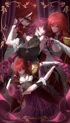 big_breasts dancing himeko_(honkai:_star_rail) holding_hands kafka_(honkai:_star_rail) lesbian lustful_gaze purple_hair red_hair redhead yuri