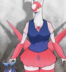 larger_female latias lucario pokemon pokemon_(species) school_uniform smaller_male soryuu ソリュウ