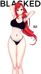 abused_paragon_(artist) blacked blacked_clothing blacked_female busty cleavage elly_(vtuber) female female_only koidragoon koikatsu plain_background red_hair solo solo_female virtual_youtuber white_background