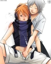hand_in_pants handjob_through_clothing joshua_(twewy) joshua_kiryu kiryu_yoshiya kiryuu_yoshiya male male_only multiple_males penis tagme